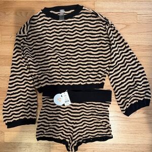 PQ Swim Black and Tan Wavy Pattern Set